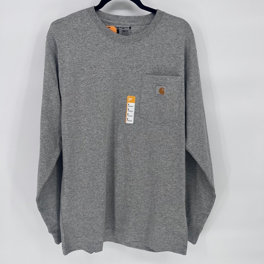 Carhartt Mens Long Sleeve Pocket T-Shirt Workwear Small Tee Heather Gray New‎